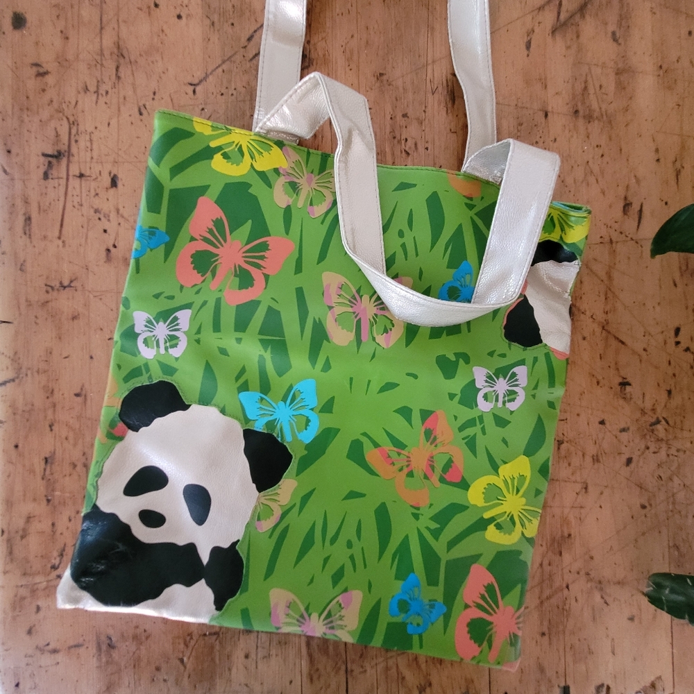 Butterfly And Panda Tote Bag with Gold Handles